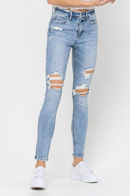 High Rise Distressed Ankle Skinny Jeans - Southern Sassy Boutique