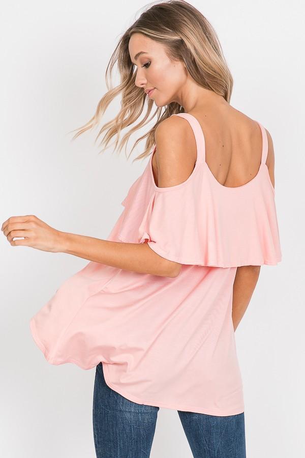 Ruffled Cold Shoulder Blush Top - Southern Sassy Boutique