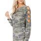 Camo Cold Shoulder Ladder Cutout Top - Southern Sassy Boutique