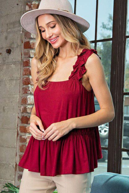 Babydoll Tank Top With Ruffle Hem - Southern Sassy Boutique