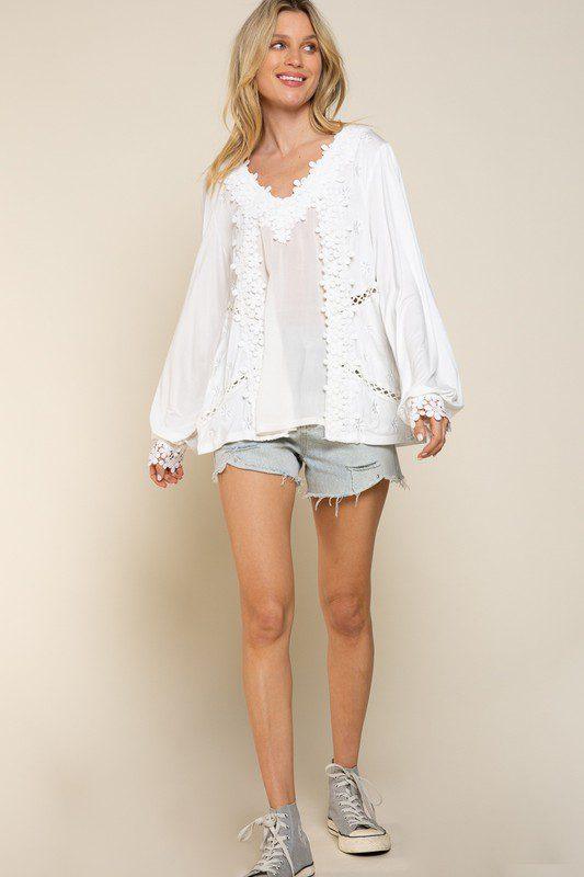 Image: Long Sleeve Soft Embroidery Lace Top  | Southern Sassy Boutique