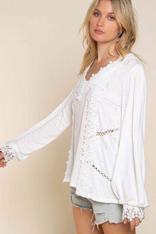 Long Sleeve Soft Embroidery Lace Top - Southern Sassy Boutique