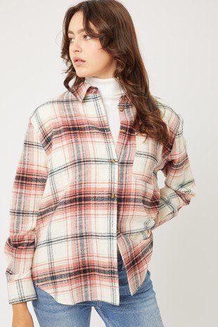 Image: Long Sleeve Flannel Top Terracotta | Southern Sassy Boutique