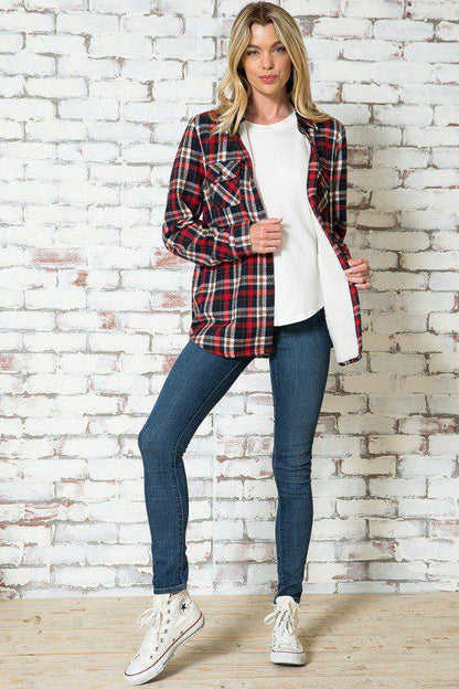 Image: Plaid Fleece Flannel Navy/Red | Southern Sassy Boutique