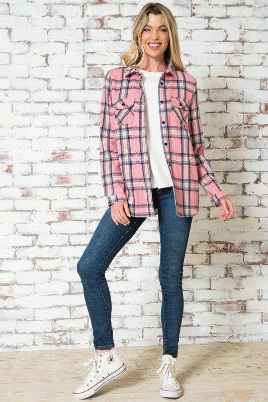 Image: Plaid Fleece Flannel Pink | Southern Sassy Boutique