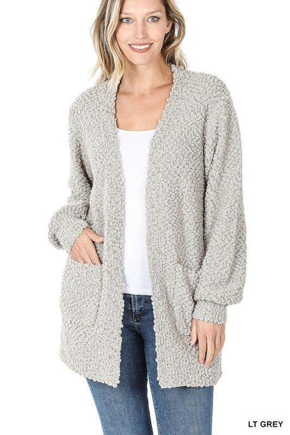 Image: Popcorn Cardigan with Pockets Light Grey | Southern Sassy Boutique