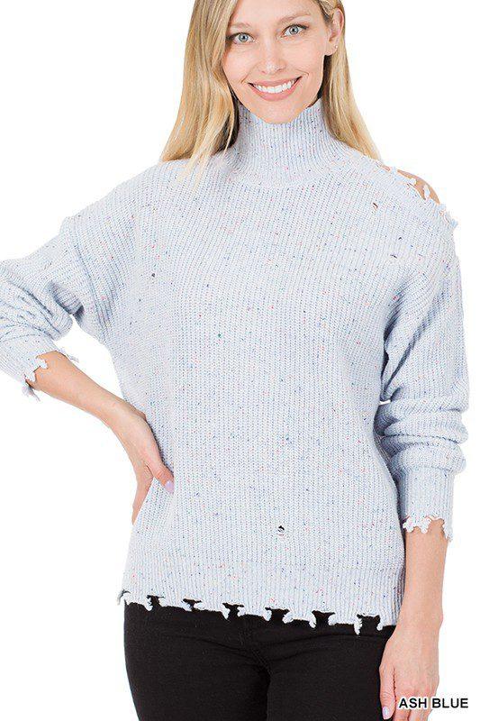 Image: Cutout Distressed Sweater Ash Blue | Southern Sassy Boutique