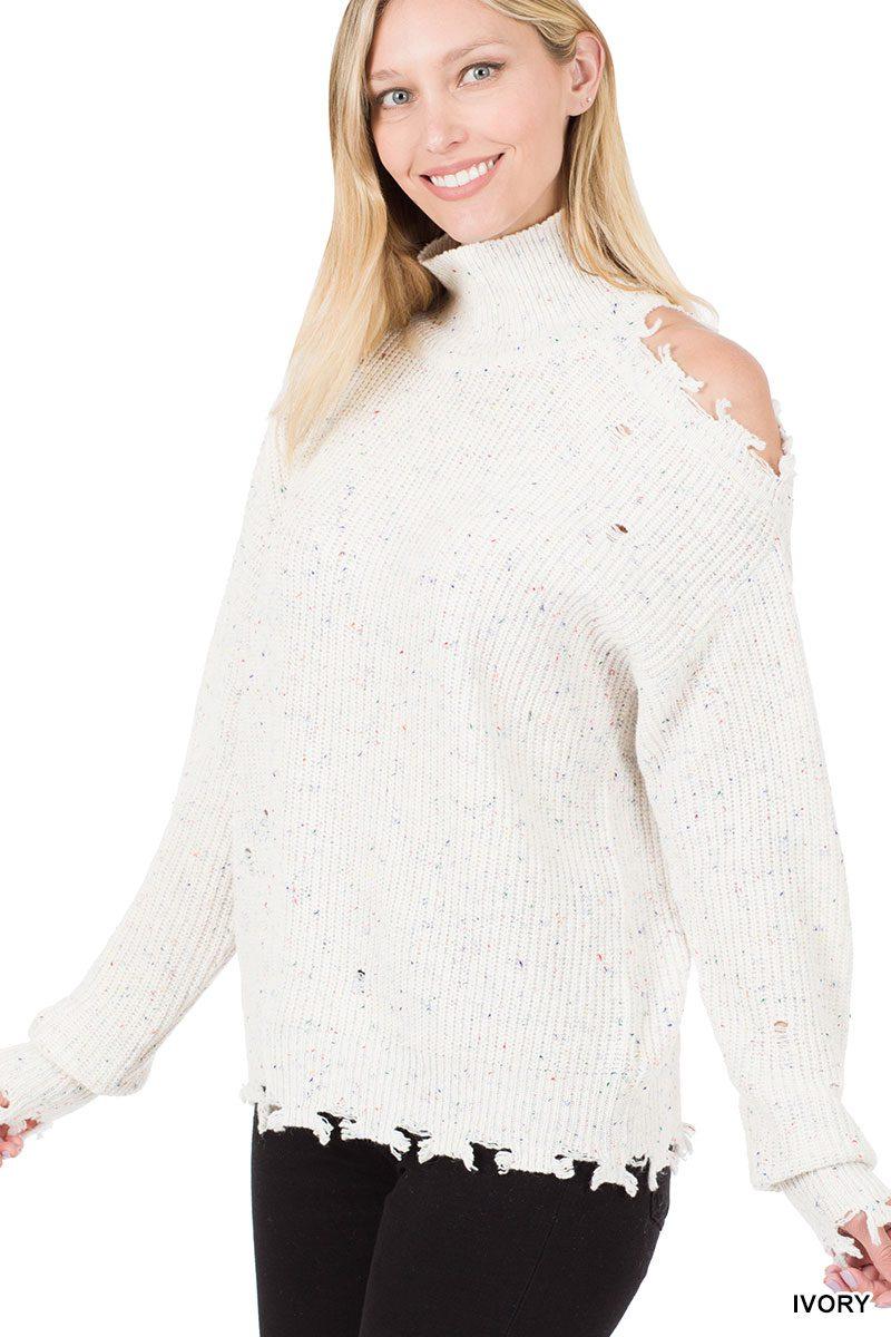 Image: Cutout Distressed Sweater Ivory | Southern Sassy Boutique