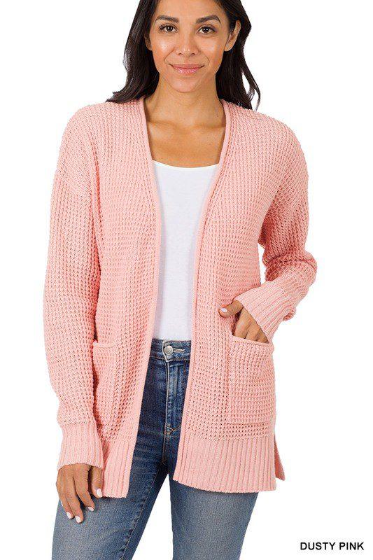 Image: Open Waffle Knit Cardigan Dusty Pink | Southern Sassy Boutique