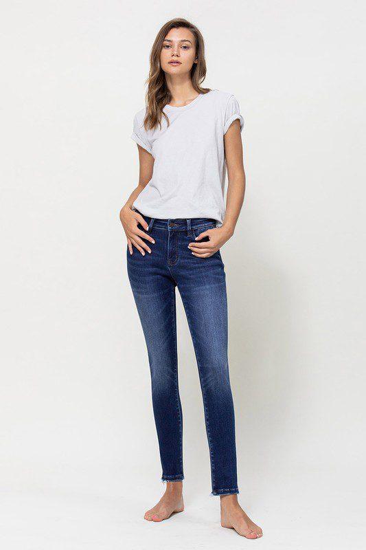 Image: Mid Rise Ankle Skinny Jeans Dark Blue | Southern Sassy Boutique