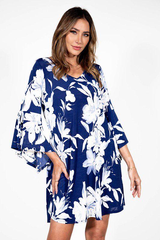 Floral Bell Sleeve Dress - Southern Sassy Boutique