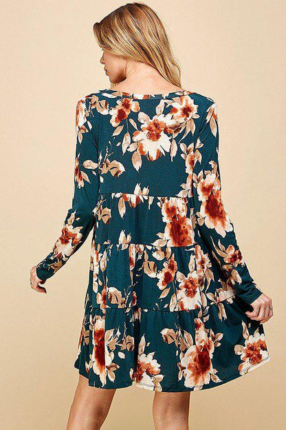 Floral V-Neck Tiered Midi Dress - Southern Sassy Boutique