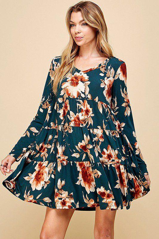 Floral V-Neck Tiered Midi Dress - Southern Sassy Boutique