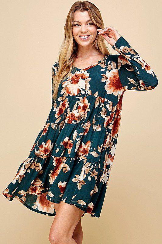 Floral V-Neck Tiered Midi Dress - Southern Sassy Boutique