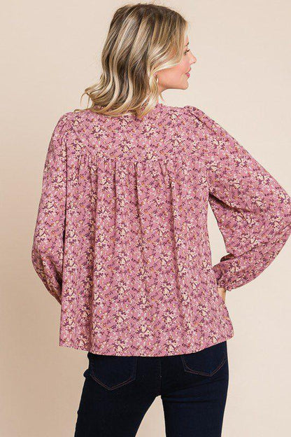 Floral Print Peasant Blouse - Southern Sassy Boutique