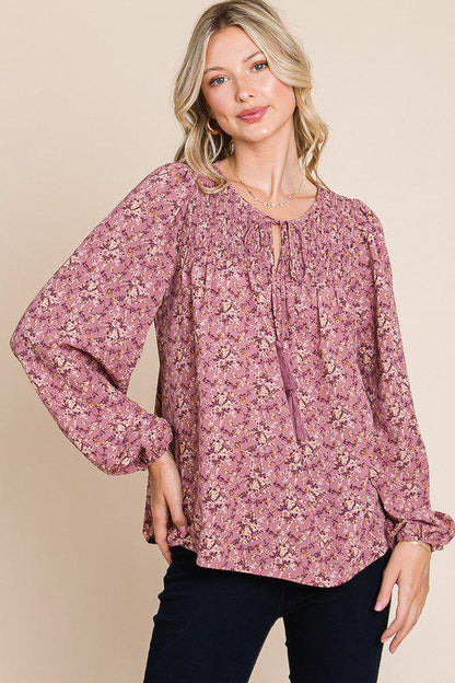 Floral Print Peasant Blouse - Southern Sassy Boutique