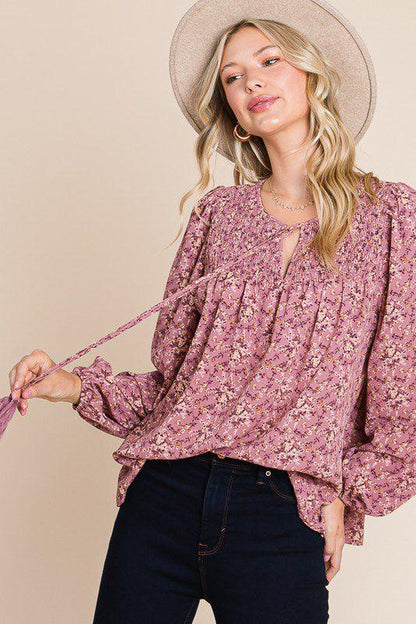 Floral Print Peasant Blouse - Southern Sassy Boutique