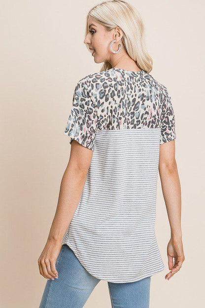 Leopard and Pintstripe Top - Southern Sassy Boutique