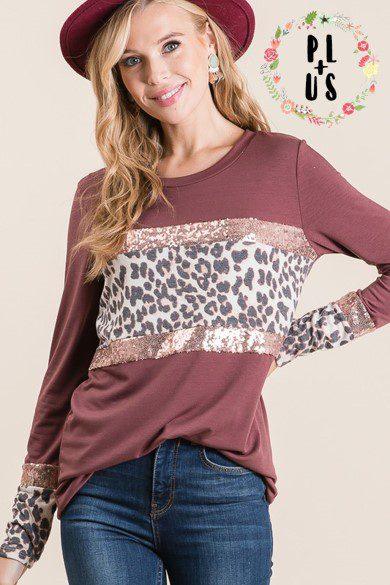 Image: Leopard Print And Sequins Top Red Brown | Southern Sassy Boutique