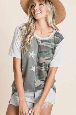 Image: Star and Camo Top Camo Brown | Southern Sassy Boutique