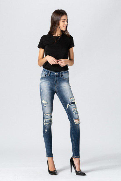 Mid Rise Distressed Skinny Denim - Southern Sassy Boutique