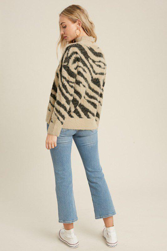 Fuzzy Pullover Zebra Sweater - Southern Sassy Boutique