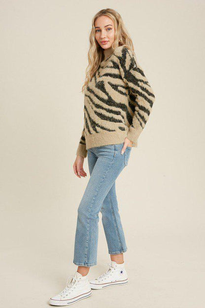 Fuzzy Pullover Zebra Sweater - Southern Sassy Boutique