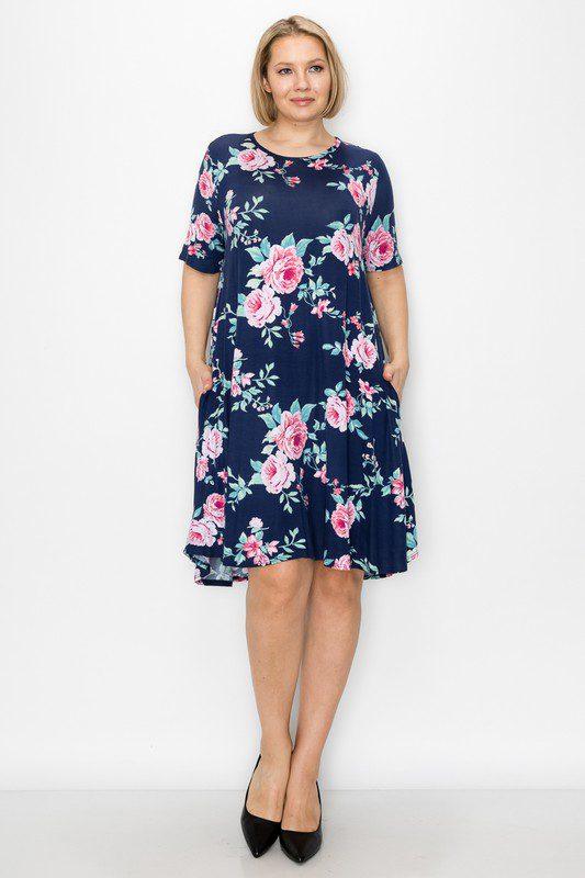 Image: Floral Print Dress Navy Blue | Southern Sassy Boutique