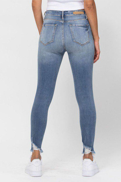 Mid Rise Fray Hem Crop Skinny Denim With Distressed Detail - Southern Sassy Boutique