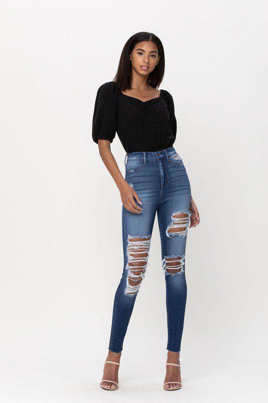 Image: High Rise Stretchy Denim Medium Blue | Southern Sassy Boutique