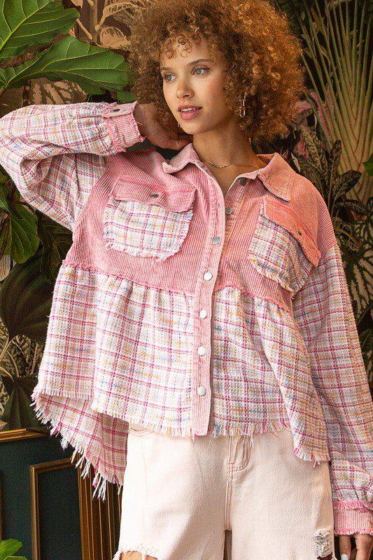 Image: Twill And Tweed Balloon Sleeve Shacket Neon Pink | Southern Sassy Boutique