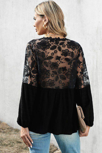 Lace Patchwork Blouse - Southern Sassy Boutique