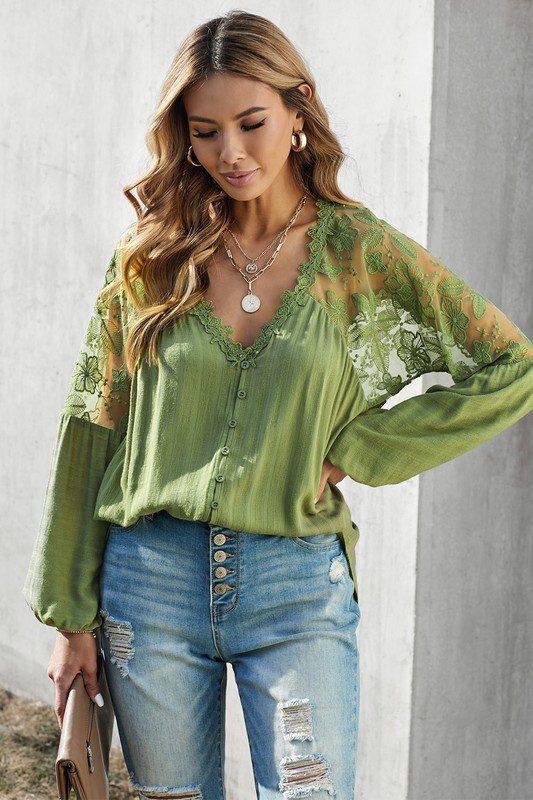 Lace Patchwork Blouse - Southern Sassy Boutique