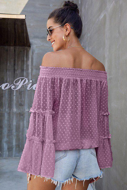 Off Shoulder Ruffle Sleeve Blouse - Southern Sassy Boutique