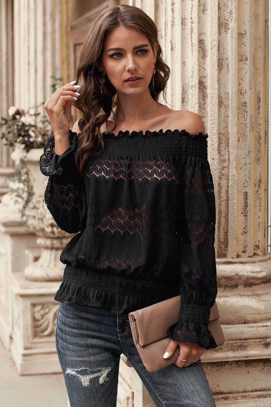 Image: Off Shoulder Lace Blouse Black | Southern Sassy Boutique