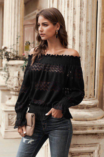 Off Shoulder Lace Blouse - Southern Sassy Boutique