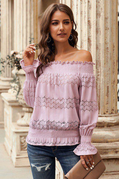 Off Shoulder Lace Blouse - Southern Sassy Boutique