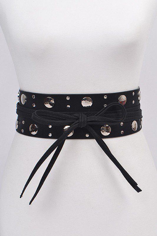 Image: Front Tie Studded Belt Black/Silver | Southern Sassy Boutique