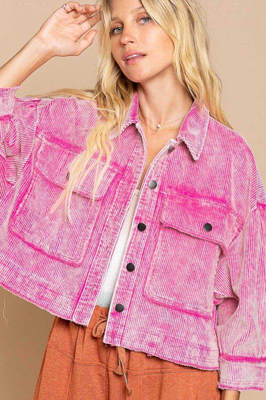 Image: Corduroy Frayed Jacket Hot Pink | Southern Sassy Boutique