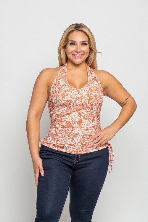 Image: Tropical Print Halter Top Rust | Southern Sassy Boutique