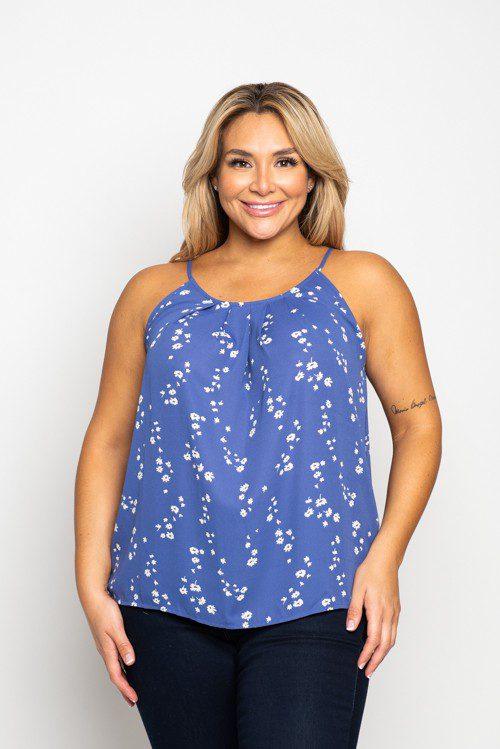 Image: Floral Halter Tank Top Blue | Southern Sassy Boutique