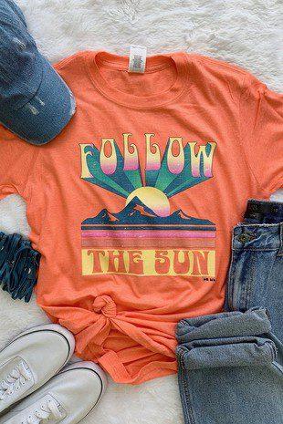 Image: Graphic Follow the Sun T-shirt Orange | Southern Sassy Boutique