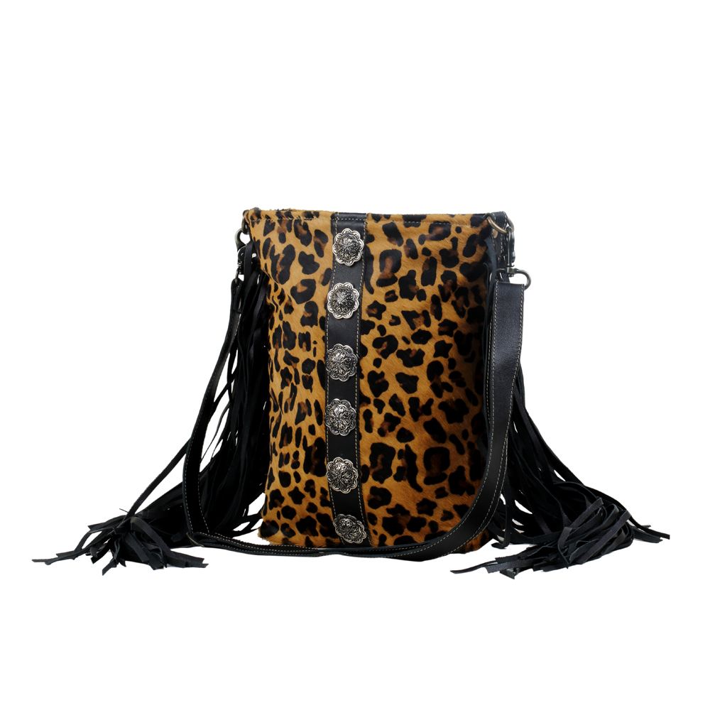 Myra Bag Western Dark Cowhide Cheetah and Leather Handbag