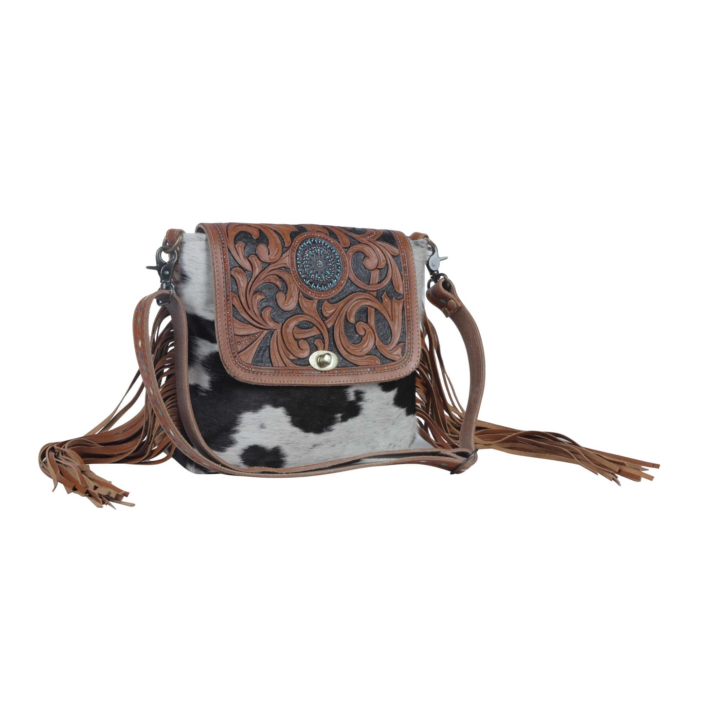 Myra Bag Hand Tooled and Cowhide Crossbody Bag