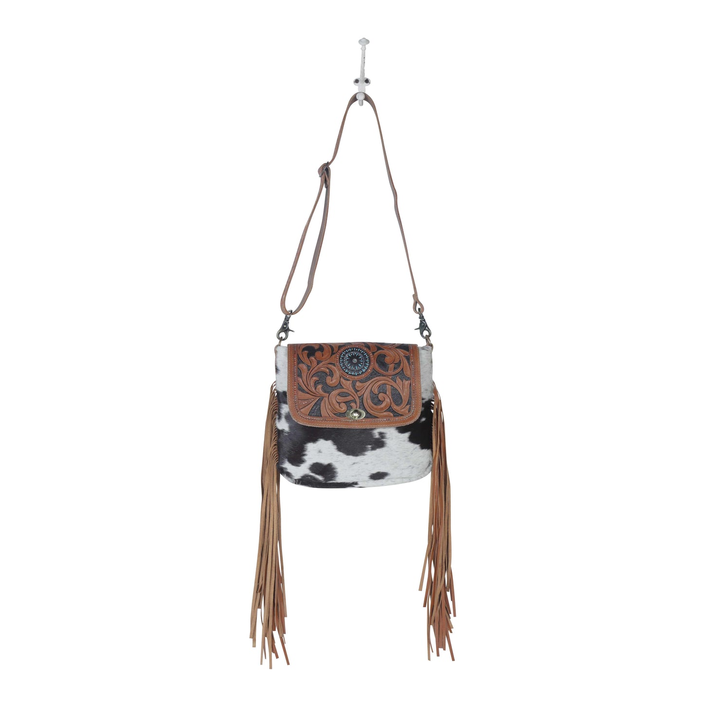 Myra Bag Hand Tooled and Cowhide Crossbody Bag