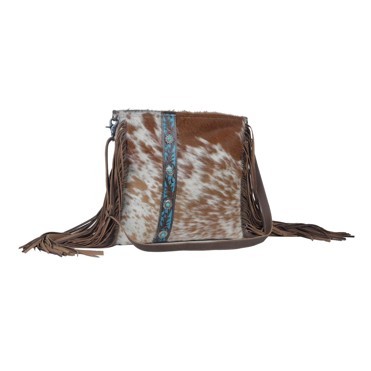 Myra Bag Azure Hand Tooled and Cowhide Bag