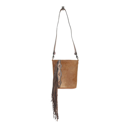 Myra Bag Cappuccino Hand Tooled and Cowhide Crossbody Bag