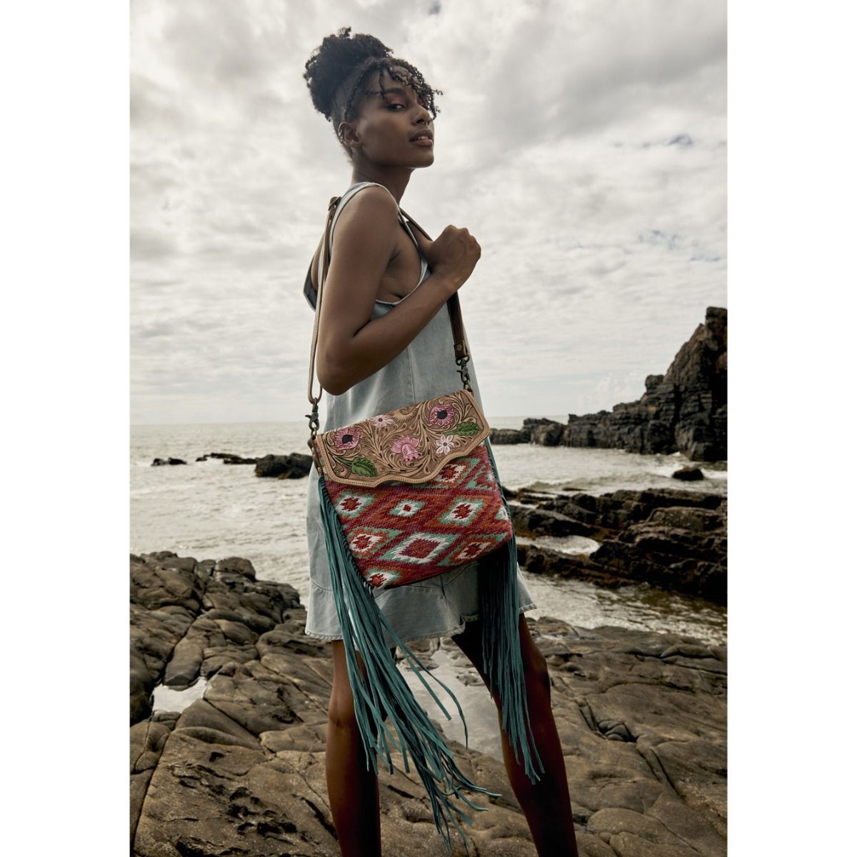 Myra Bag Floral Pink Hand Tooled Western Bag